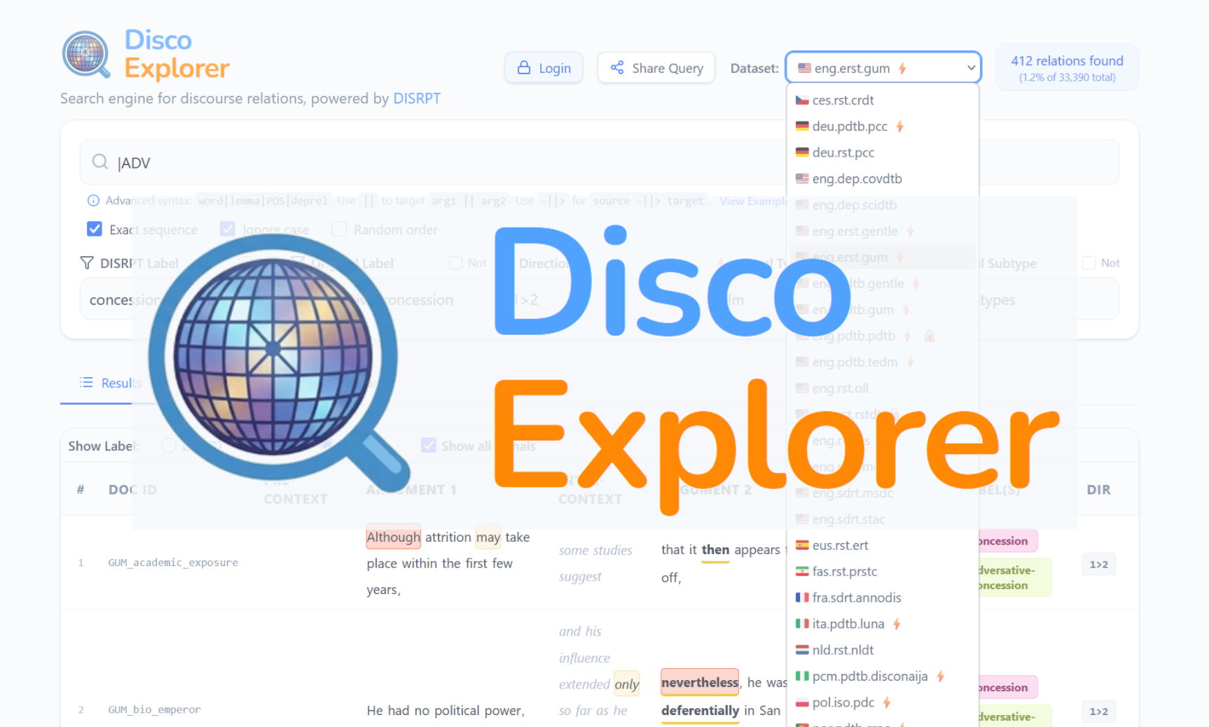 Explore the Multilingual DiscoExplorer